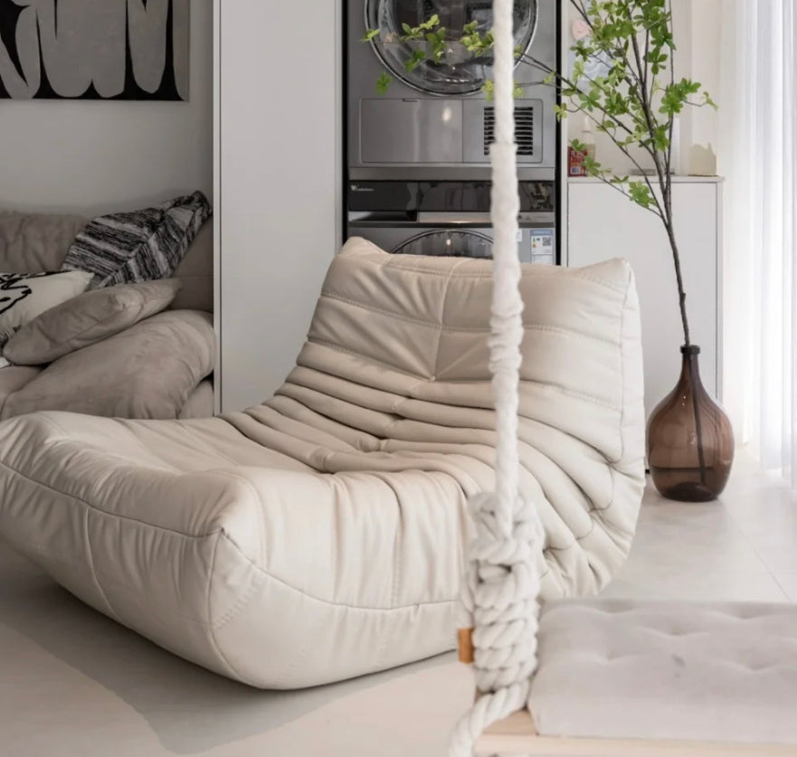 米白麂皮绒毛毛虫懒人沙发