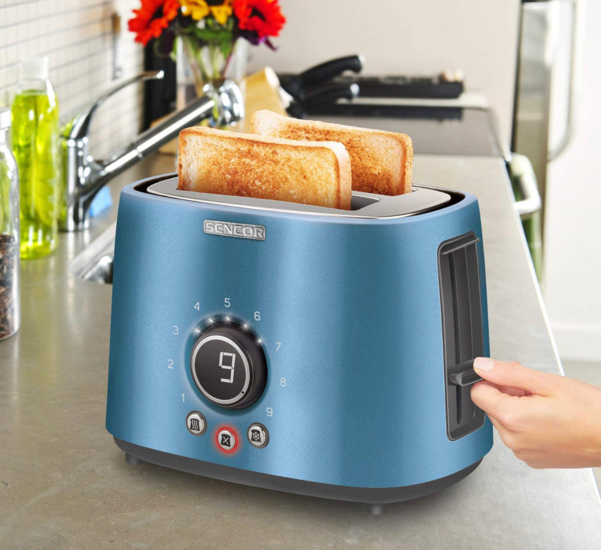 Sencor Premium Metallic 2-Slot High Lift Toaster with Digital Button and Toaster Rack