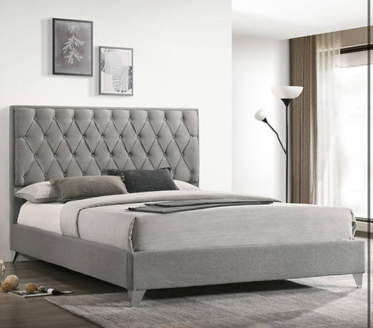 Grey Fabric Bed With Diamond Pattern Button