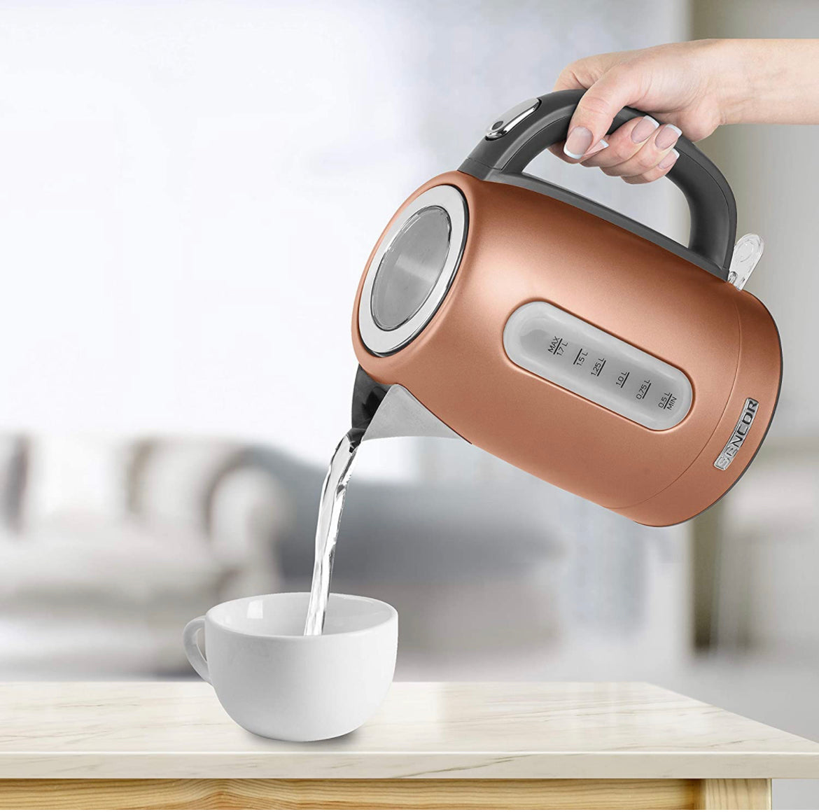 Sencor SWK1776GD 1.7L Stainless Steel Electric Kettle with Lid Safety Lock
