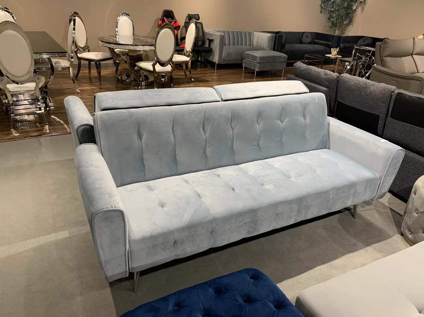 baby blue velet sofa bed futon