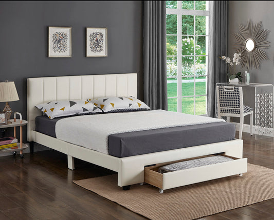 white bedframe with drawer