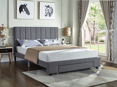 grey bed frame with drawer