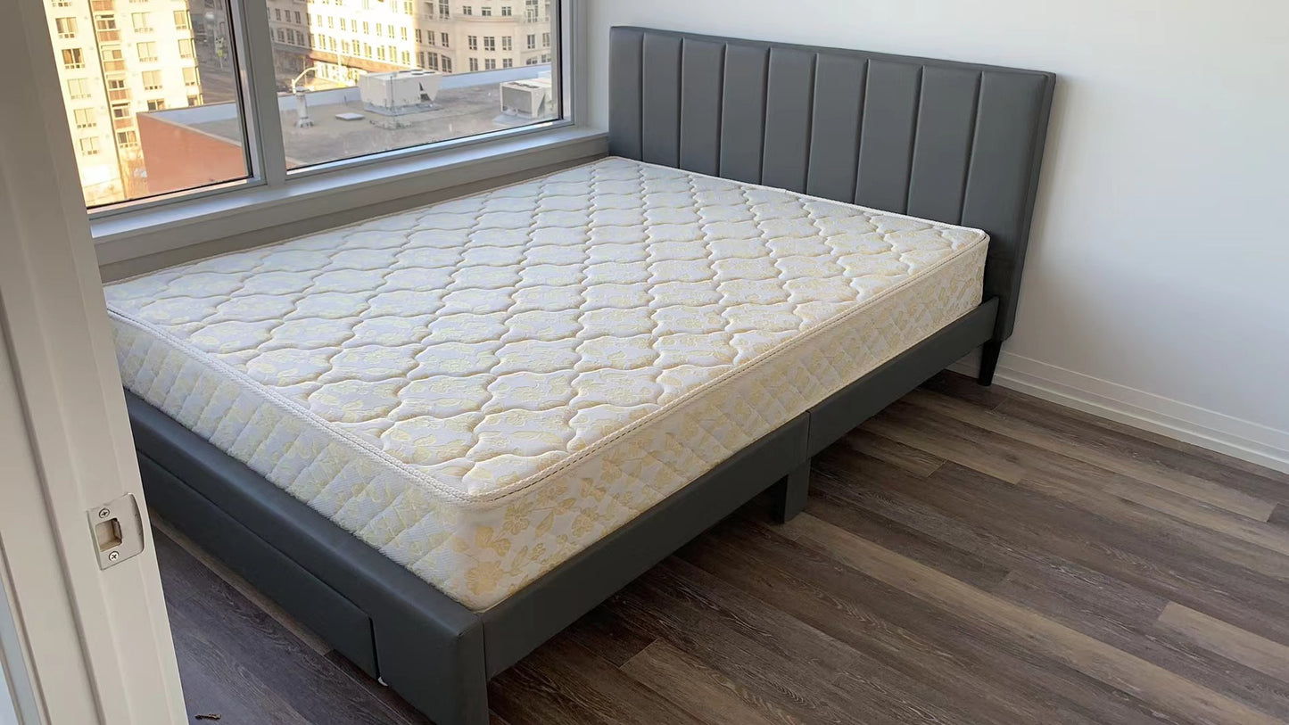 grey bed frame with drawer