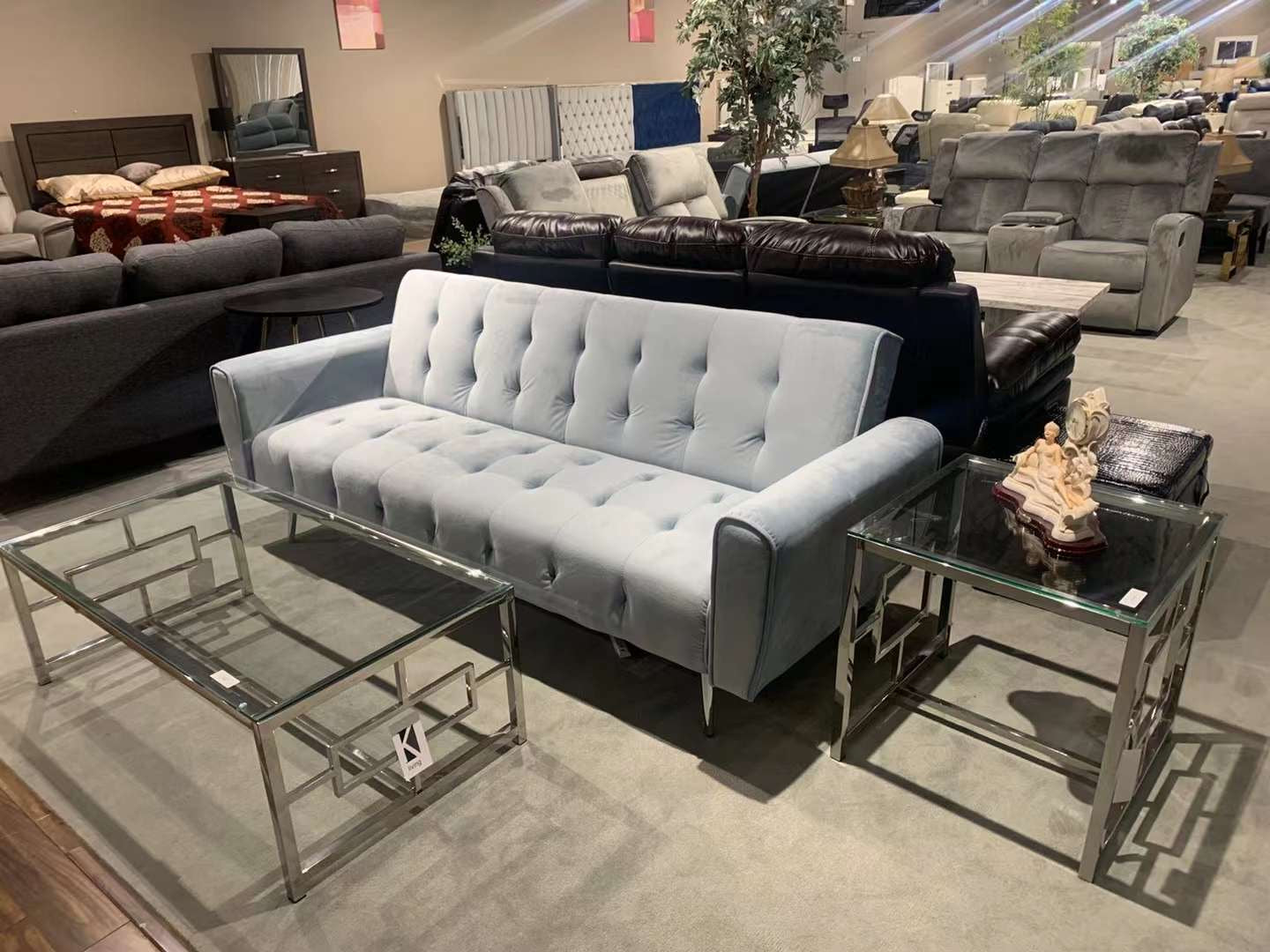 baby blue velet sofa bed futon